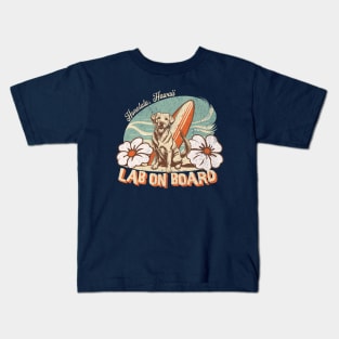 Retro Style Surfing Labrador T-Shirt – Honolulu Hawaii Beach Dog Lovers Design and Artwork Kids T-Shirt